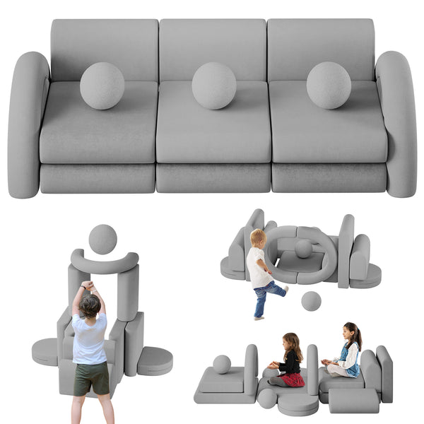 Modular Kids Play Couch, 16PCS Kids Couch with Balls and Tunnel, Kids Couch for Playroom and Bedroom, Kids Modular Couch for Playing, Creativing, Modular Couch Kids