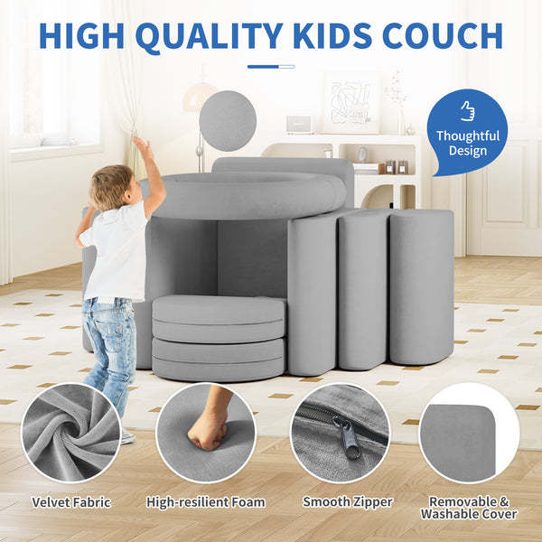 Modular Kids Play Couch, 16PCS Kids Couch with Balls and Tunnel, Kids Couch for Playroom and Bedroom, Kids Modular Couch for Playing, Creativing, Modular Couch Kids