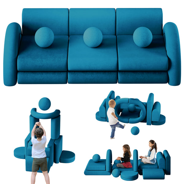 Modular Kids Play Couch, 16PCS Kids Couch with Balls and Tunnel, Kids Couch for Playroom and Bedroom, Kids Modular Couch for Playing, Creativing, Modular Couch Kids