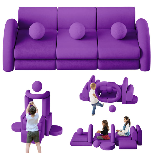 Modular Kids Play Couch, 16PCS Kids Couch with Balls and Tunnel, Kids Couch for Playroom and Bedroom, Kids Modular Couch for Playing, Creativing, Modular Couch Kids