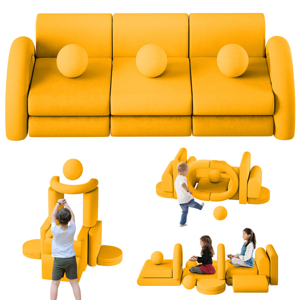 Modular Kids Play Couch, 16PCS Kids Couch with Balls and Tunnel, Kids Couch for Playroom and Bedroom, Kids Modular Couch for Playing, Creativing, Modular Couch Kids