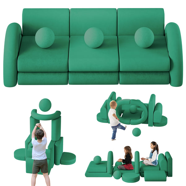 Modular Kids Play Couch, 16PCS Kids Couch with Balls and Tunnel, Kids Couch for Playroom and Bedroom, Kids Modular Couch for Playing, Creativing, Modular Couch Kids