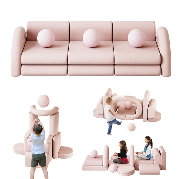 Modular Kids Play Couch, 16PCS Kids Couch with Balls and Tunnel, Kids Couch for Playroom and Bedroom, Kids Modular Couch for Playing, Creativing, Modular Couch Kids