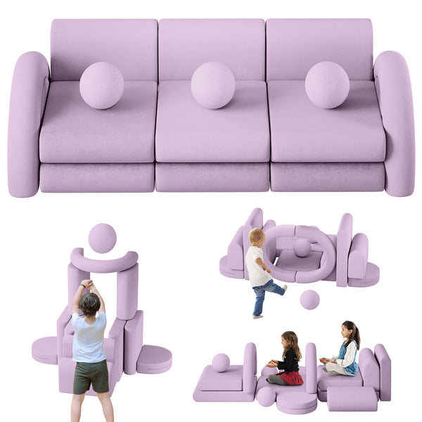 Modular Kids Play Couch, 16PCS Kids Couch with Balls and Tunnel, Kids Couch for Playroom and Bedroom, Kids Modular Couch for Playing, Creativing, Modular Couch Kids