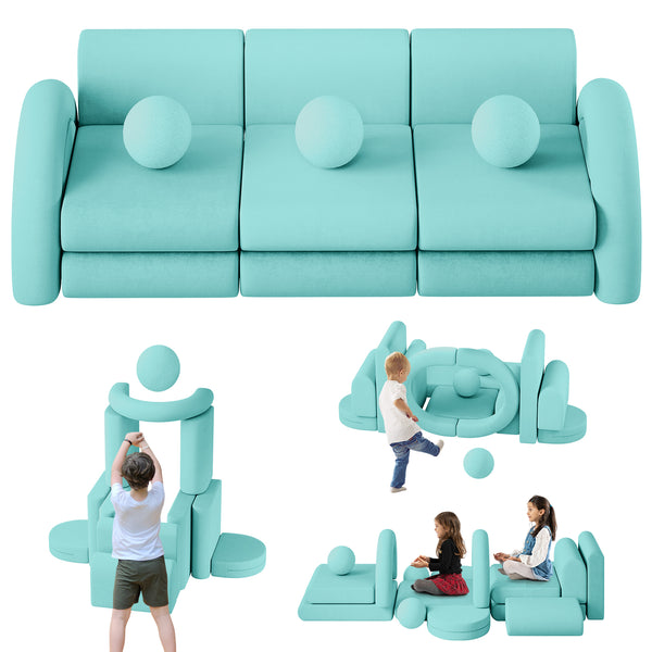 Modular Kids Play Couch, 16PCS Kids Couch with Balls and Tunnel, Kids Couch for Playroom and Bedroom, Kids Modular Couch for Playing, Creativing, Modular Couch Kids