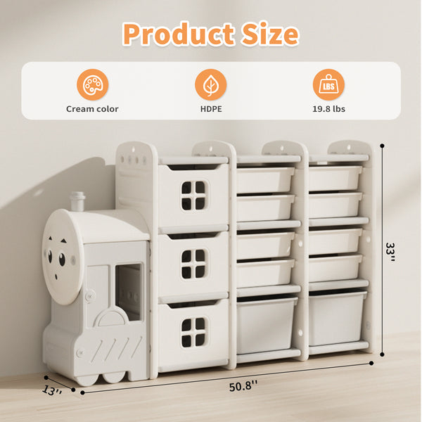 linor Multi-Purpose Toy Storage Organizer, Enclosed Cabinets, Pull-Out Drawers, Kids Toy Storage for Playroom, Bedroom