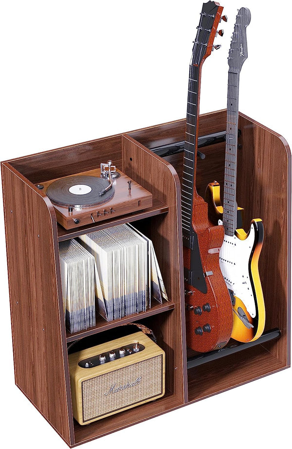 Multiple Guitar Stand, 2 Guitar Rack Holder Floor, 3-tier Storage Shelf for Guitar Amp Picks Accessories