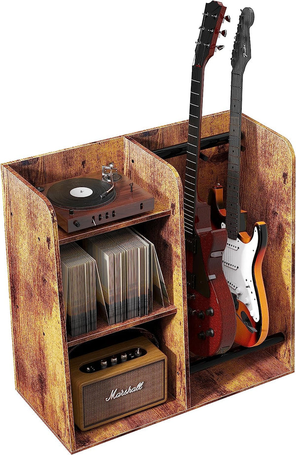 Multiple Guitar Stand, 2 Guitar Rack Holder Floor, 3-tier Storage Shelf for Guitar Amp Picks Accessories