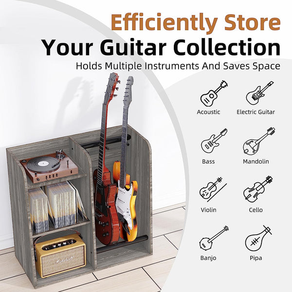 Multiple Guitar Stand, 2 Guitar Rack Holder Floor, 3-tier Storage Shelf for Guitar Amp Picks Accessories