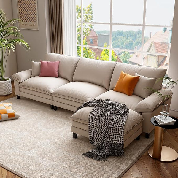 L Shape Sofa Couchs with Ottoman, Cloud Couch 3 Seater Couch Sectionals for Living Room, Deep Seat Sofa Furniture Modular Sofa