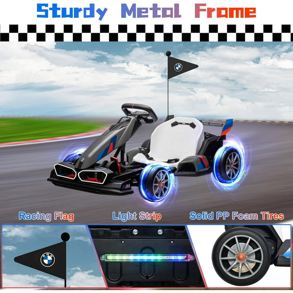 Akaber Electric Go Kart with Adjustable Seat, 24V 9AH Drift Kart with Dual 200W Motors, Crazy Go Cart for Kids Ages 6-12, Licensed BMW, LED Lights, Drift Mode and 2 Speed(Grey)