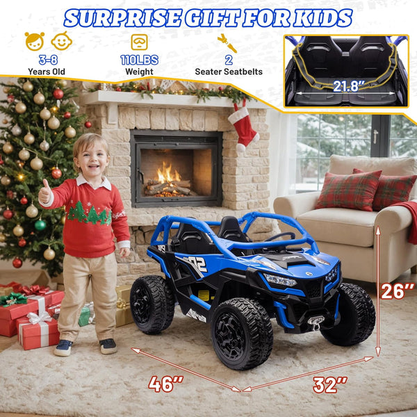 Wanan 24V 10AH 2 Seater Power of Wheels for Big Kids, 21" 4WD/AWD Largre Kids' Electric Vehicles with Remote Control for Girls and Boys, UTV Ride On Car for Kid, EVA Tires, 4 Spring Absorbers