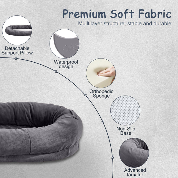 Large Human Dog Bed, BeanBag Doggie Bed for People Adults Kids Pets , Faux Fur Dog Bed with Storage