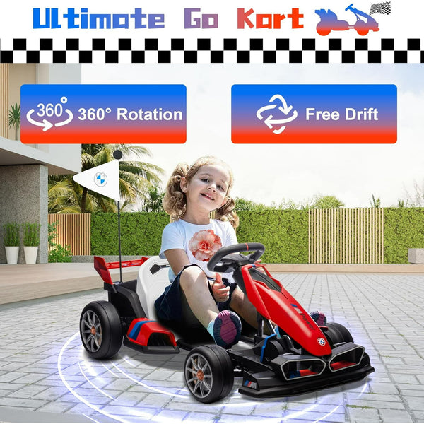 Akaber Electric Go Kart with Adjustable Seat, 24V 9AH Drift Kart with Dual 200W Motors, Crazy Go Cart for Kids Ages 6-12, Licensed BMW, LED Lights, Drift Mode and 2 Speed (Red)