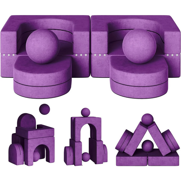 8PCS Modular Kids Sofa, Kids Modular Couch Toddler with 2 Balls, Kids Couch Play Set 8 in 1 Baby Foam Sofa Kids Couch for Playroom