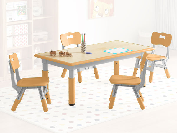 Height-Adjustable Versatile Kids Craft Square Table and 4 Chairs Set for Ages 2-10