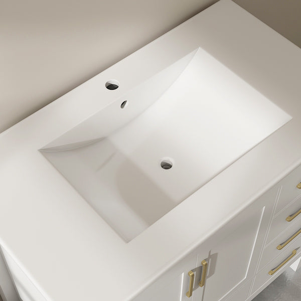 Complete 36" Bathroom Vanity Set with Sink, Faucet, and Storage - Ceramic Countertop, Soft-Close Doors, and Mirror Included, 36 "x18.3 x33