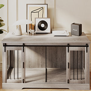 Linor Wooden Double Dog Crate Furniture with Divider and Sliding Door for Two Dogs