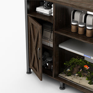 50-75 Gallon Aquarium Tank Stand with Power Outlets and Cabinet for Fish Tank Accessories Storage (Double door)