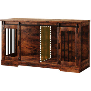 Linor Wooden Double Dog Crate Furniture with Divider and Sliding Door for Two Dogs