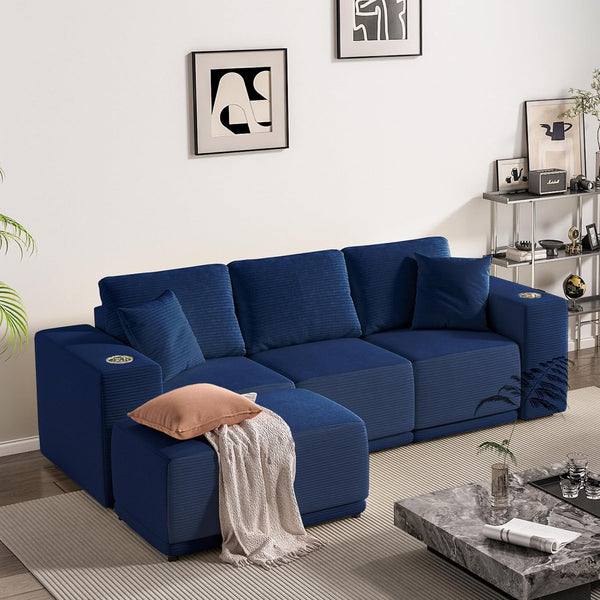 101" Modular Sectional Sofa with L-Shape Chaise, 3-Seater Comfy Cloud Couch with Movable Ottoman, Deep Seat Couches for Living Room with Throw Pillows