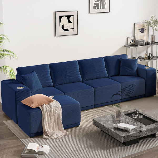 101" Modular Sectional Sofa with L-Shape Chaise, 3-Seater Comfy Cloud Couch with Movable Ottoman, Deep Seat Couches for Living Room with Throw Pillows