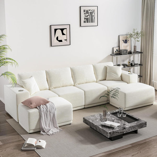 101" Modular Sectional Sofa with L-Shape Chaise, 3-Seater Comfy Cloud Couch with Movable Ottoman, Deep Seat Couches for Living Room with Throw Pillows