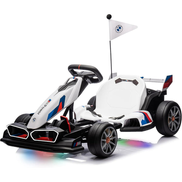 Electric Go Kart with Adjustable Seat, 24V 9AH Drift Kart with 400W Motors, Crazy Go Cart for Kids Ages 6-12, Licensed BMW, LED Lights, Drift Mode and 2 Speed