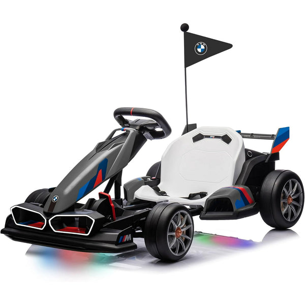 Electric Go Kart with Adjustable Seat, 24V 9AH Drift Kart with 400W Motors, Crazy Go Cart for Kids Ages 6-12, Licensed BMW, LED Lights, Drift Mode and 2 Speed