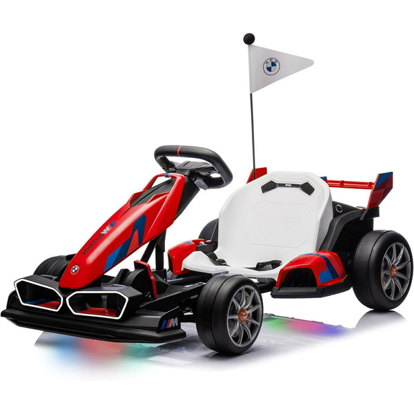 Akaber Electric Go Kart with Adjustable Seat, 24V 9AH Drift Kart with Dual 200W Motors, Crazy Go Cart for Kids Ages 6-12, Licensed BMW, LED Lights, Drift Mode and 2 Speed (Red)