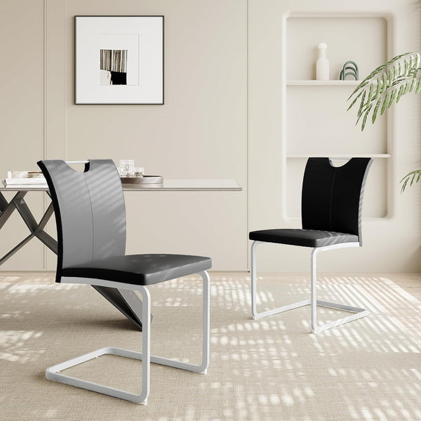 Akaber Modern Dining Chairs Set of 2, Faux Leather Upholstered Dining Room Side Chair with High Back, Metal Legs and Portable Handle, Armless Kitchen Chairs Set, Black