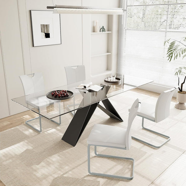 Akaber Modern Dining Chairs Set of 4, Faux Leather Upholstered Dining Room Side Chair with High Back, Metal Legs and Portable Handle, Armless Kitchen Chairs Set, White