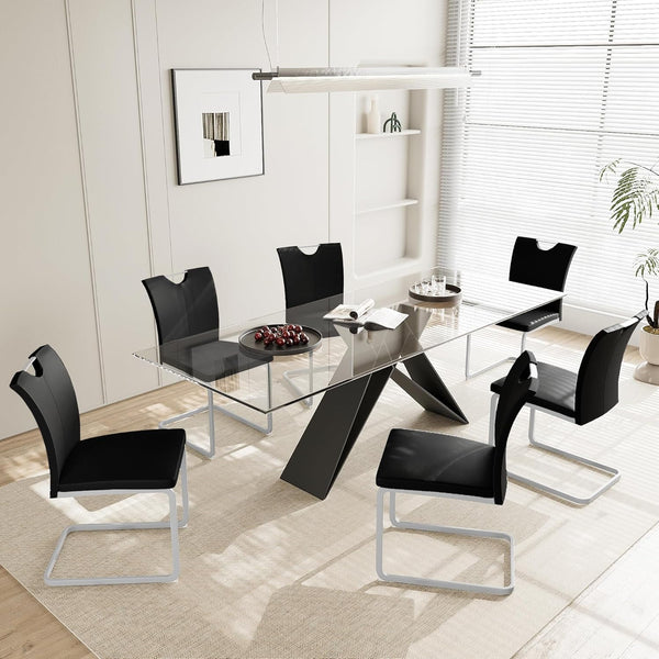 Akaber Modern Dining Chairs Set of 6, Faux Leather Upholstered Dining Room Side Chair with High Back, Metal Legs and Portable Handle, Armless Kitchen Chairs Set, Black