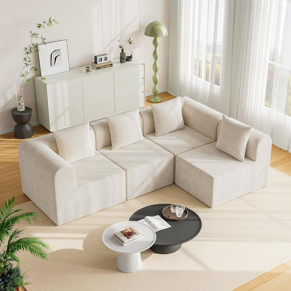 Akaber Modular Sectional Couches for Living Room with Deep Seat, 121'' 4 Seats L-Shape Cloud Sofa Couch, High Density Memory Foam, Boneless Upholstered Couches, Easy Assembly (Warm White)