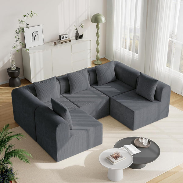 Akaber Modular Sectional Couches for Living Room with Deep Seat, 146'' 5 Seats L-Shape Cloud Sofa Couch, High Density Memory Foam, Boneless Upholstered Couches, Easy Assembly (Dark Gray)