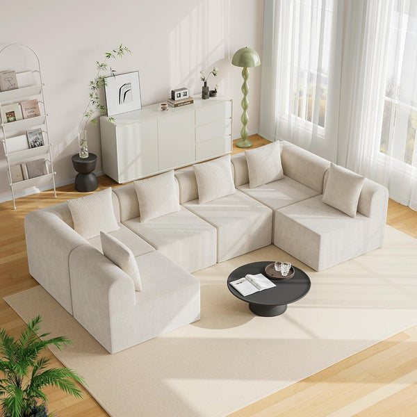 Akaber Modular Sectional Couches for Living Room with Deep Seat, 172'' 6 Seats L-Shape Cloud Sofa Couch, High Density Memory Foam, Boneless Upholstered Couches, Easy Assembly (Warm White)
