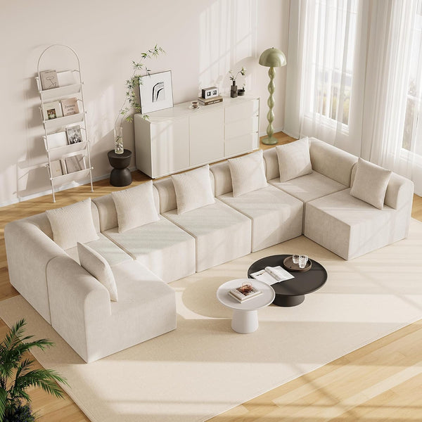 Akaber Modular Sectional Couches for Living Room with Deep Seat, 197.6'' 7 Seats L-Shape Cloud Sofa Couch, High Density Memory Foam, Boneless Upholstered Couches, Easy Assembly (Warm White)