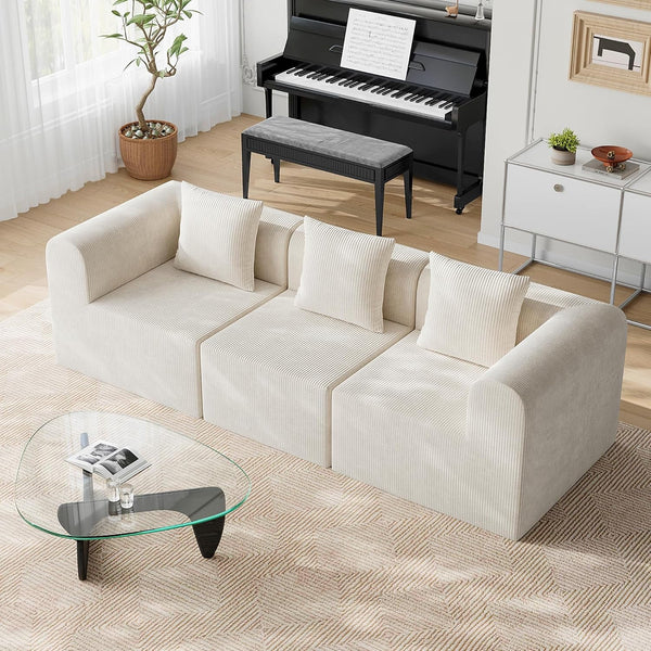 Akaber Modular Sectional Couches for Living Room with Deep Seat, 94.5'' 3 Seats L-Shape Cloud Sofa Couch, High Density Memory Foam, Boneless Upholstered Couches, Easy Assembly (Warm White)