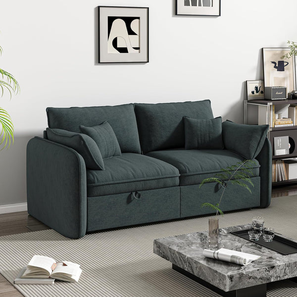 Modular Sectional Sofa, Loveseat Couches with Movable Storage Ottoman, 25 Inch Deep Seat, Cloud Couches for Living Room