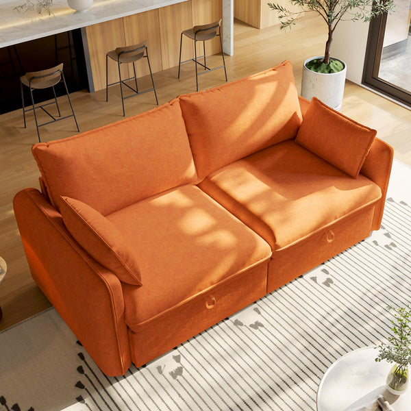 Akaber Modular Sectional Sofa, 75 Inch Loveseat Couches with Movable Storage Ottoman, 25 Inch Deep Seat, Cloud Couches for Living Room, Orange