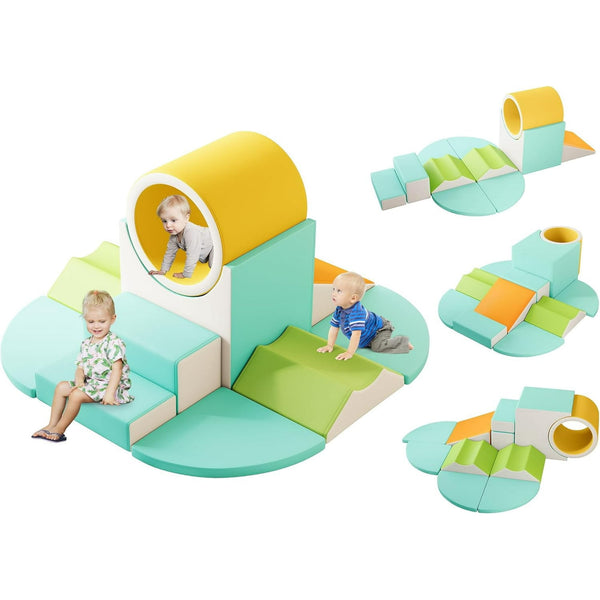 Akaber Soft Play Climbing for Toddlers, 10pcs Foam Climbing Blocks for Toddlers for Nursery, Living Room, Baby Climbing Blocks with Tunnel for Climb,Crawl and Slide