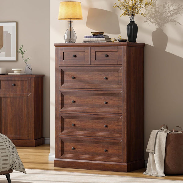 Akaber 6 Drawer Dresser, 47.2" Farmhouse Dresser and Chests of Drawer, Tall Chest of Drawers for Bedroom, Living Room