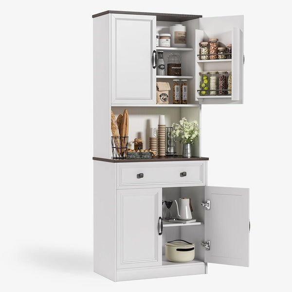 Akaber 70” Tall Kitchen Pantry Cabinet with 3 Adjustable Shelves and 4 Door Shelves, Hutch Cabinet with Storage, Kitchen Pantry Cabinet with Microwave Shelf for Living Room, 11.8” Deep (Upgraded)
