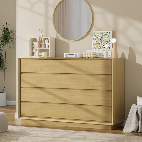 8 Drawer Black Dresser for Bedroom, Glossy Wood Dresser with Double Deep Chests of Drawer for Bedroom, Kids Room