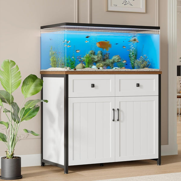 Aquarium Stand for 40-50 Gallon Fish Tank Heavy Duty Metal with Power Outlets & Storage Cabinet, Akaber Turtle Tank Reptile Terrarium Stand, 660LBS Capacity
