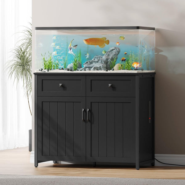 Aquarium Stand for 40-50 Gallon Fish Tank Heavy Duty Metal with Power Outlets & Storage Cabinet, Akaber Turtle Tank Reptile Terrarium Stand, 660LBS Capacity