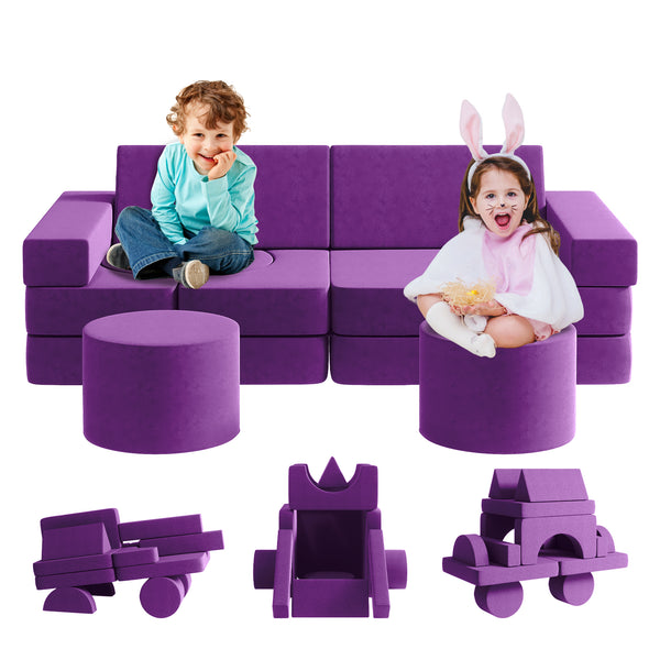 Multicolor Medium Kids Couch 13PCS, Kids Sofa for Playroom Bedroom, Modular Play Couch