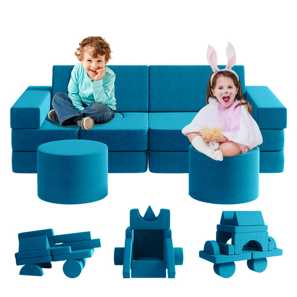 Multicolor Medium Kids Couch 13PCS, Kids Sofa for Playroom Bedroom, Modular Play Couch