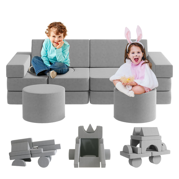 Multicolor Medium Kids Couch 13PCS, Kids Sofa for Playroom Bedroom, Modular Play Couch