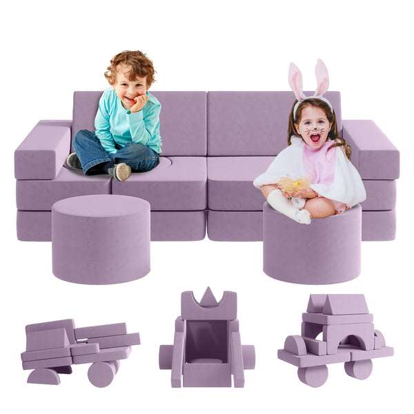Multicolor Medium Kids Couch 13PCS, Kids Sofa for Playroom Bedroom, Modular Play Couch